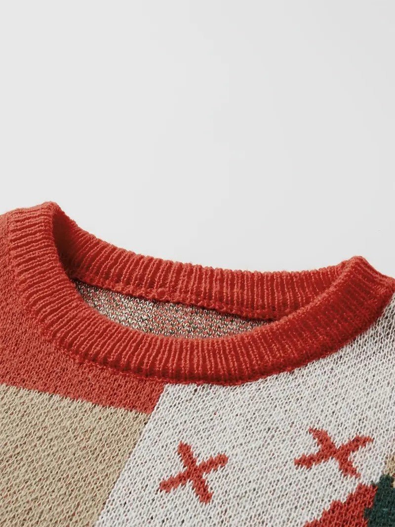 VogeLuxe | Men’s Festive Patchwork Crewneck Knit Sweater