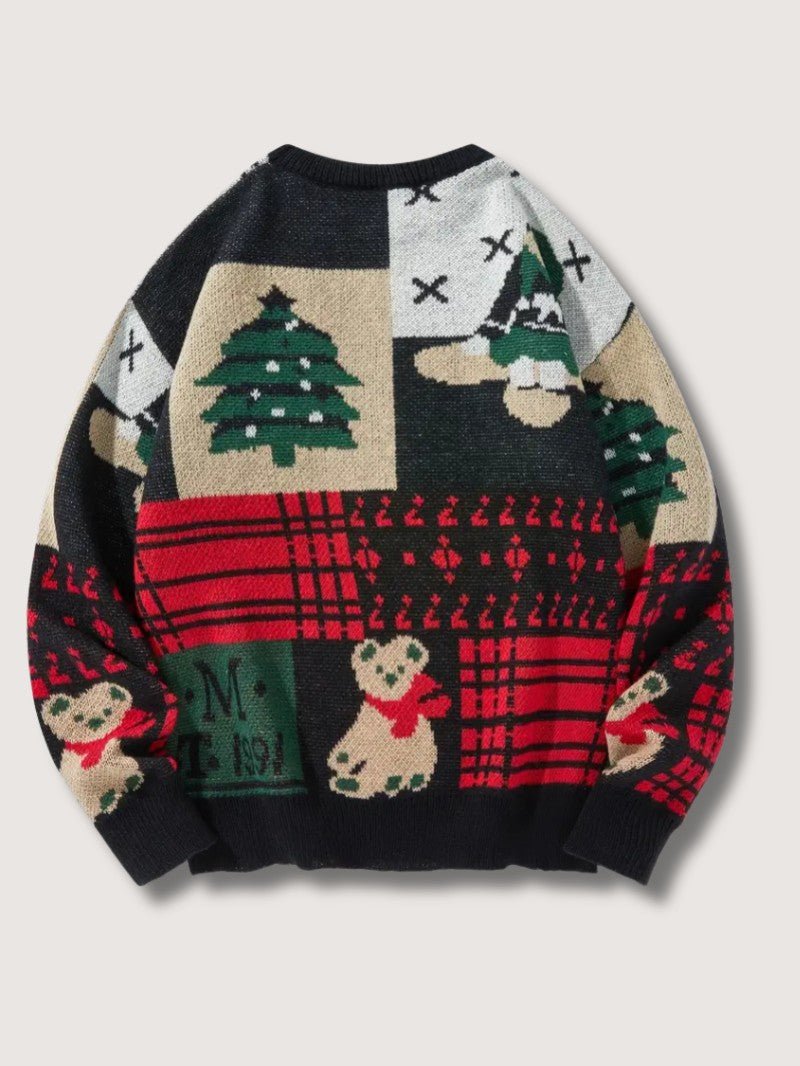 VogeLuxe | Men’s Festive Patchwork Crewneck Knit Sweater