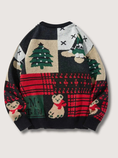 VogeLuxe | Men’s Festive Patchwork Crewneck Knit Sweater