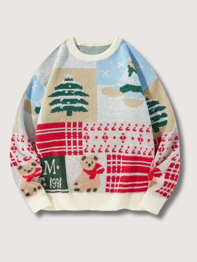 VogeLuxe | Men’s Festive Patchwork Crewneck Knit Sweater