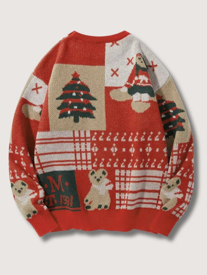 VogeLuxe | Men’s Festive Patchwork Crewneck Knit Sweater
