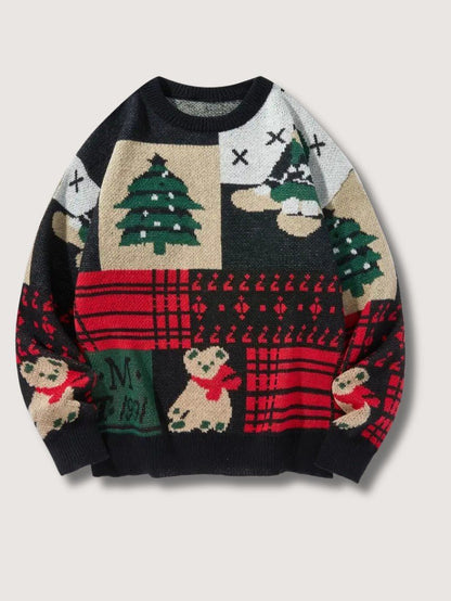 VogeLuxe | Men’s Festive Patchwork Crewneck Knit Sweater