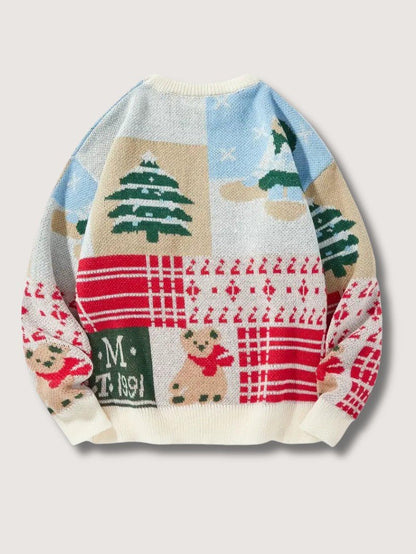 VogeLuxe | Men’s Festive Patchwork Crewneck Knit Sweater