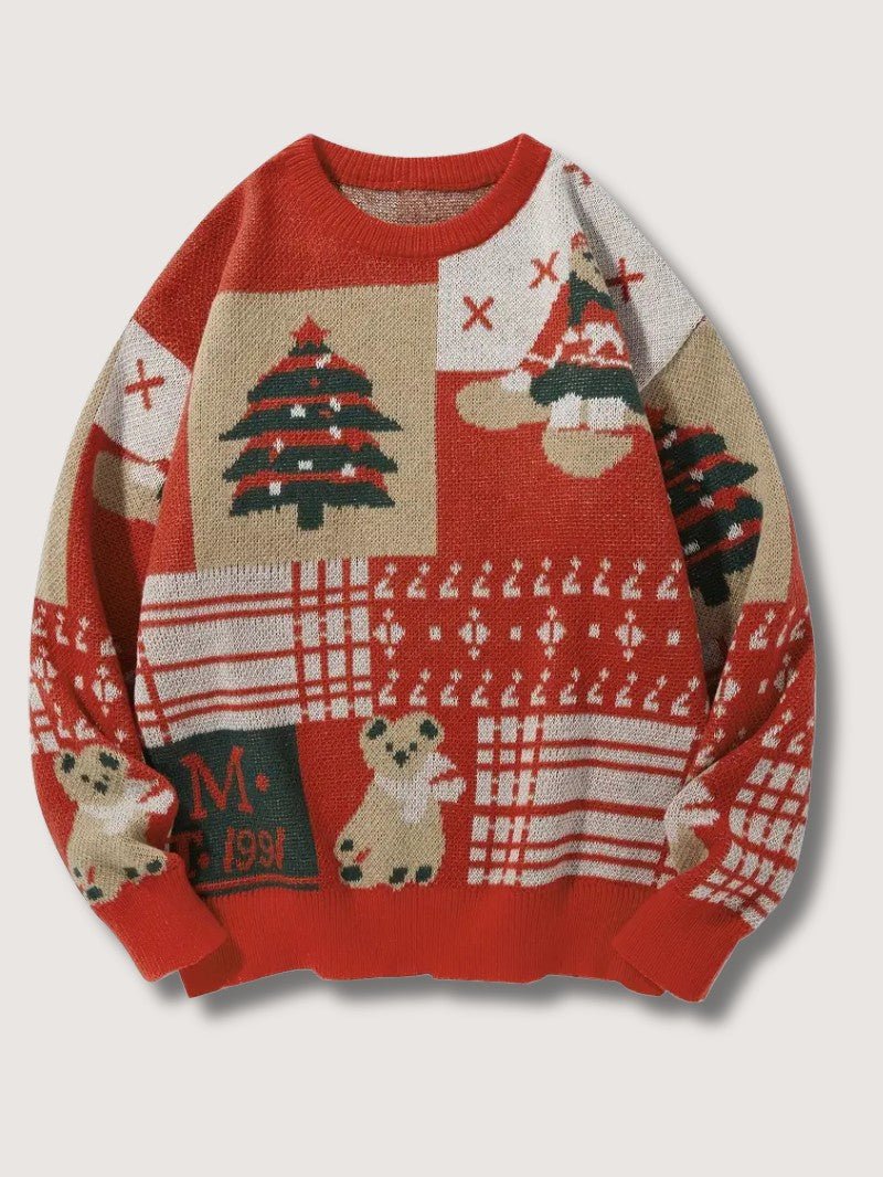 VogeLuxe | Men’s Festive Patchwork Crewneck Knit Sweater