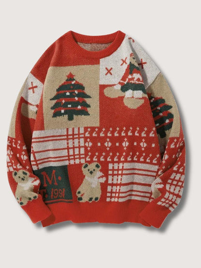 VogeLuxe | Men’s Festive Patchwork Crewneck Knit Sweater