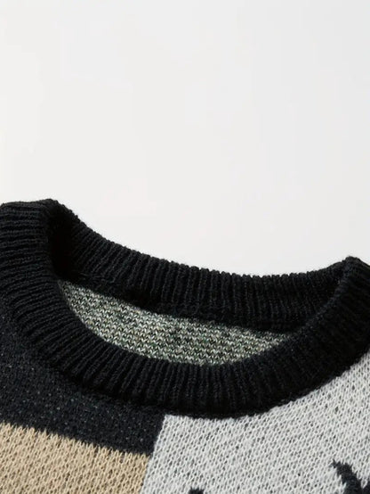 VogeLuxe | Men’s Festive Patchwork Crewneck Knit Sweater