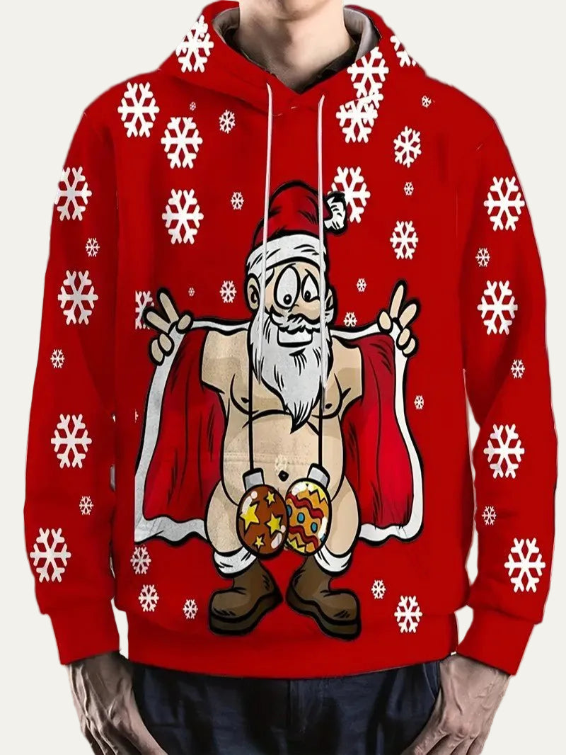 VogeLuxe | Men’s Novelty Santa Graphic Hooded Sweatshirt
