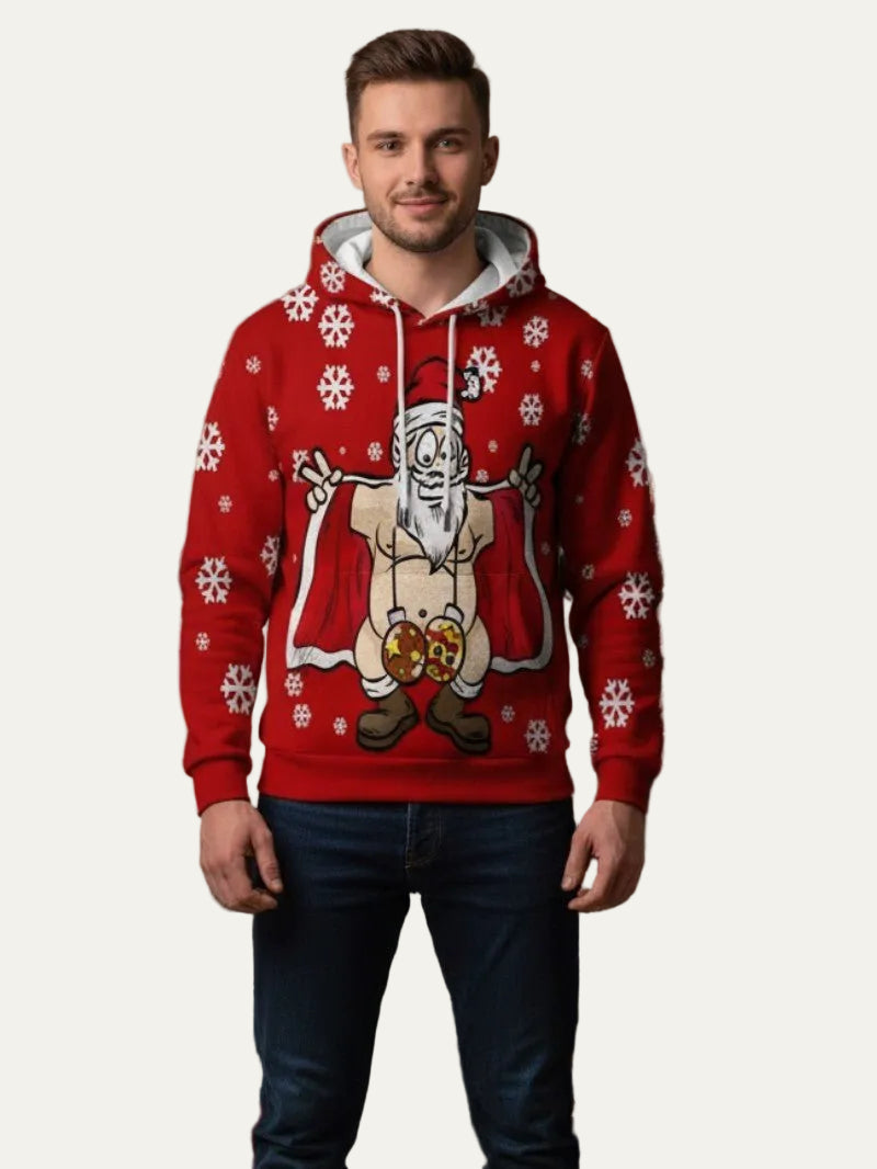 VogeLuxe | Men’s Novelty Santa Graphic Hooded Sweatshirt