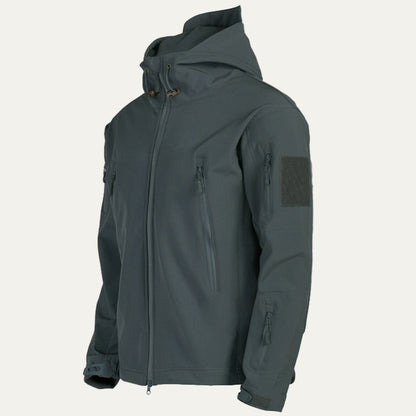 VogeLuxe | Men’s Tactical Softshell Jacket with Hood and Utility Pockets