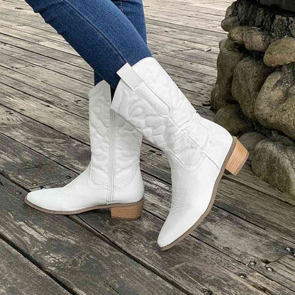 VogeLuxe | Women’s Embroidered Mid Calf Western Cowboy Boots