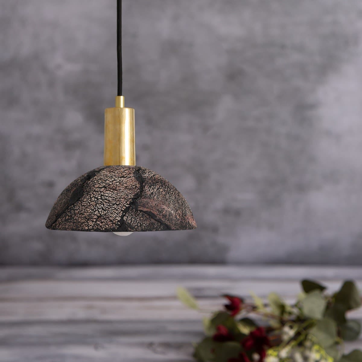 Natural Earthy Ceramic Dome Pendant Light in Dark Clay - VogeLuxe
