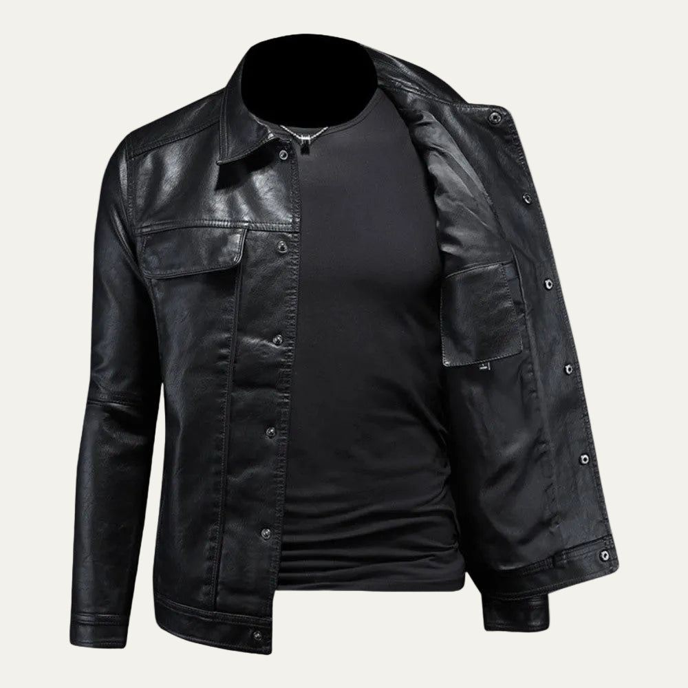 VogeLuxe | Men’s Leather Trucker Style Jacket