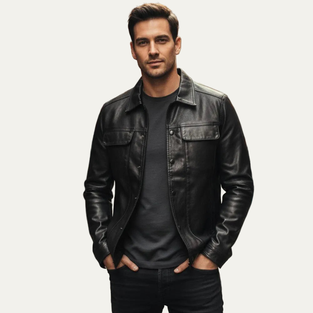 VogeLuxe | Men’s Leather Trucker Style Jacket