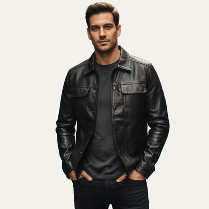 VogeLuxe | Men’s Leather Trucker Style Jacket