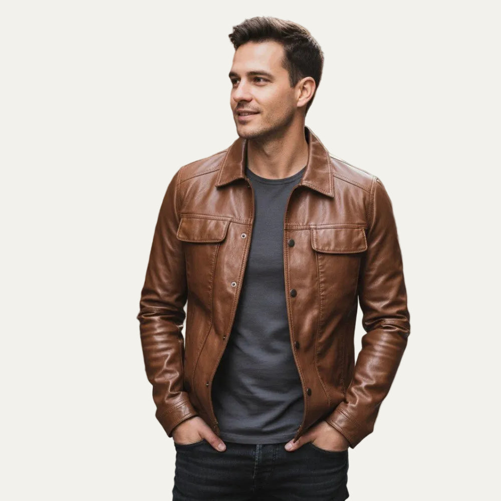 VogeLuxe | Men’s Leather Trucker Style Jacket