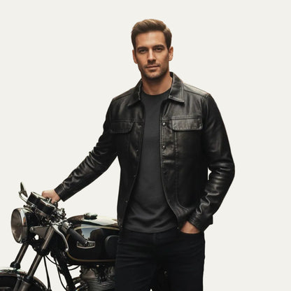 VogeLuxe | Men’s Leather Trucker Style Jacket