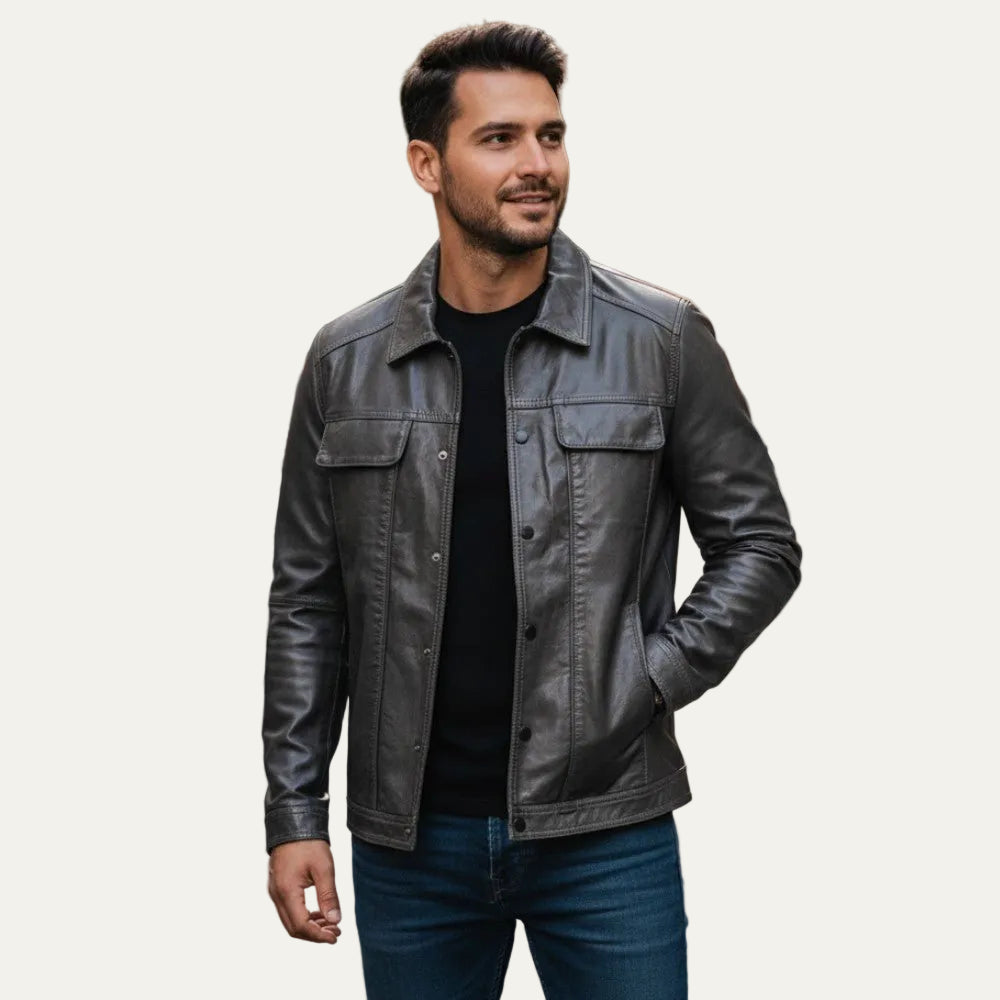VogeLuxe | Men’s Leather Trucker Style Jacket