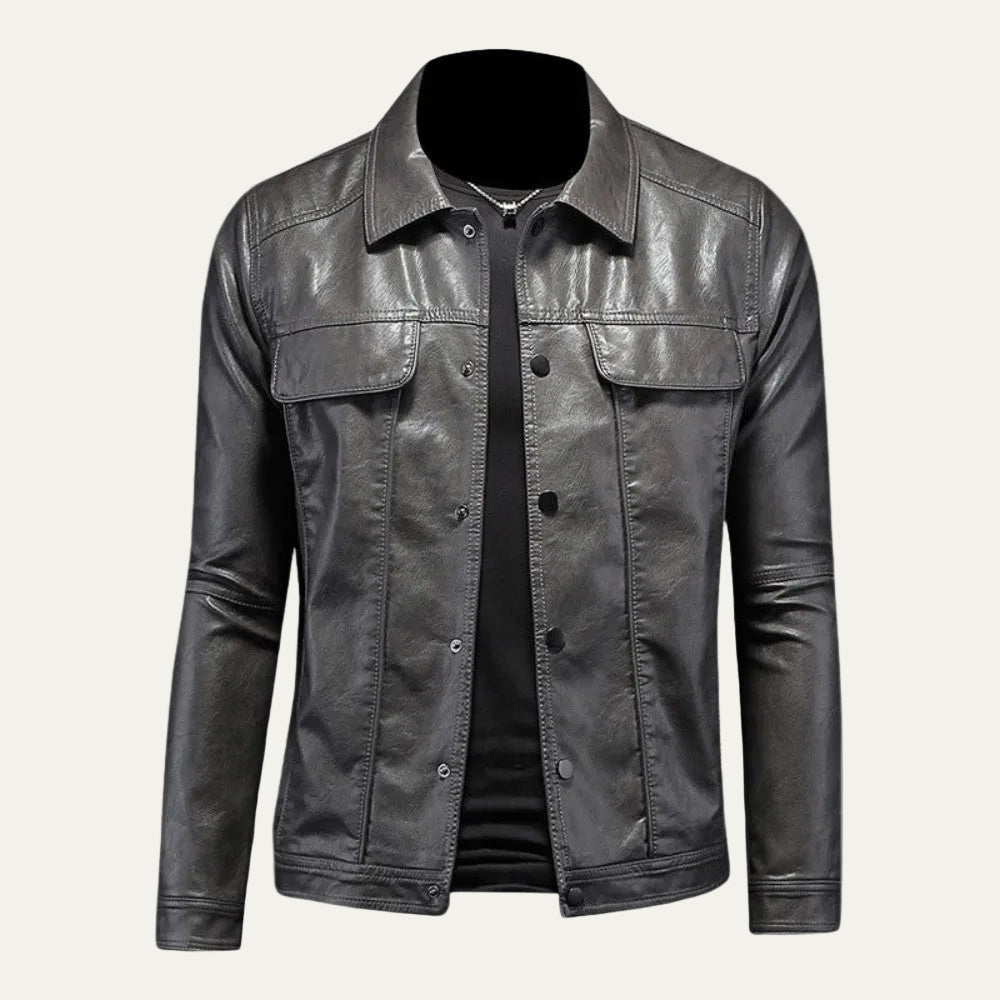 VogeLuxe | Men’s Leather Trucker Style Jacket