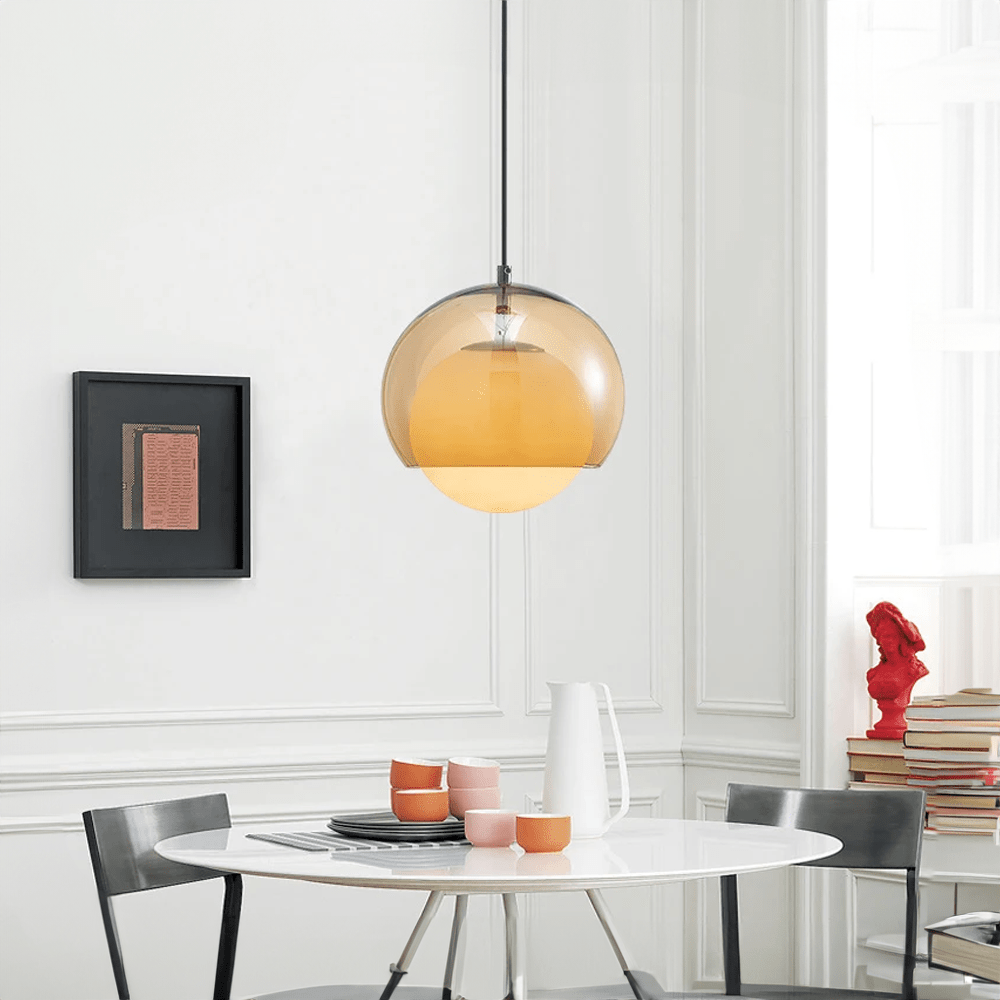 Soft Glass Globe Pendant Light With Beige Shade - VogeLuxe