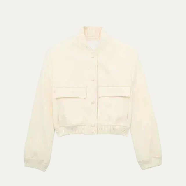 VogeLuxe | Women’s Cropped Snap Button Bomber Jacket