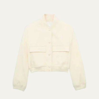 VogeLuxe | Women’s Cropped Snap Button Bomber Jacket
