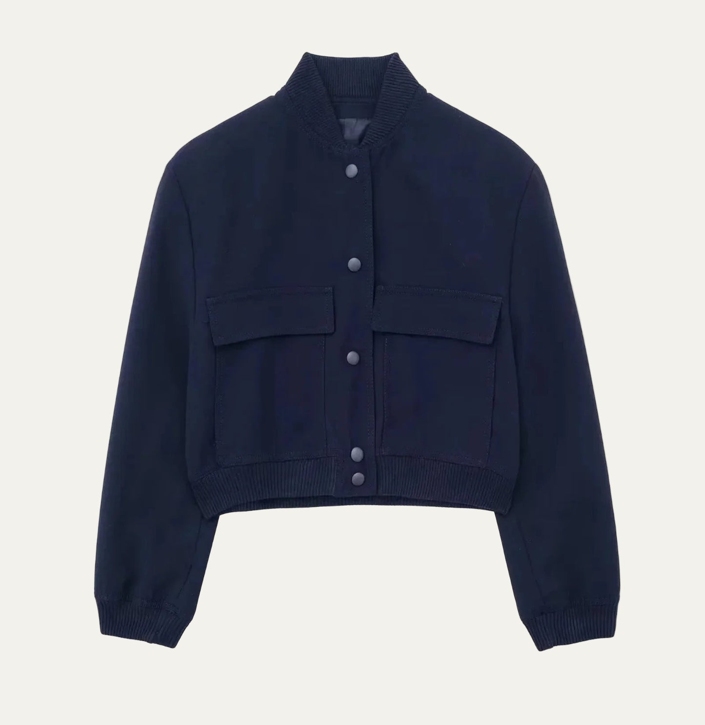 VogeLuxe | Women’s Cropped Snap Button Bomber Jacket