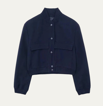 VogeLuxe | Women’s Cropped Snap Button Bomber Jacket