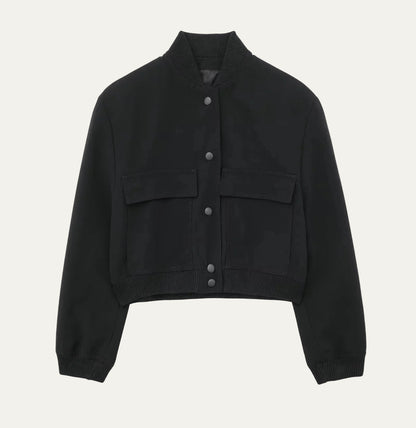 VogeLuxe | Women’s Cropped Snap Button Bomber Jacket