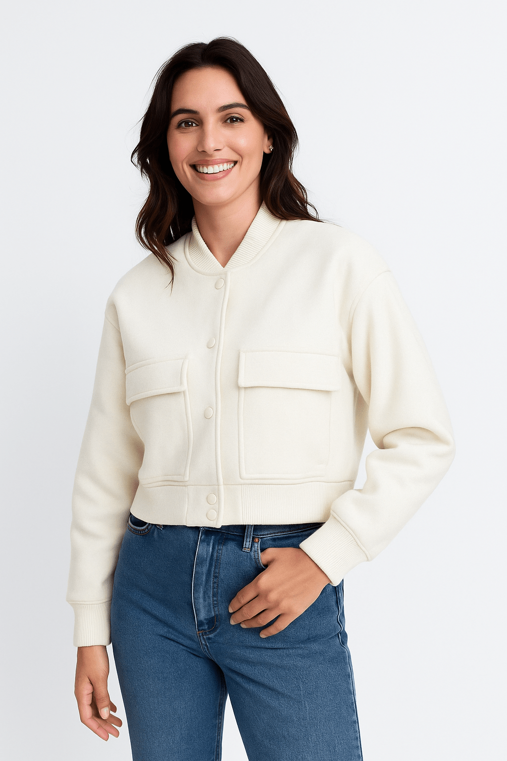 VogeLuxe | Women’s Cropped Snap Button Bomber Jacket