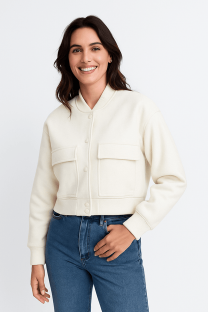 VogeLuxe | Women’s Cropped Snap Button Bomber Jacket