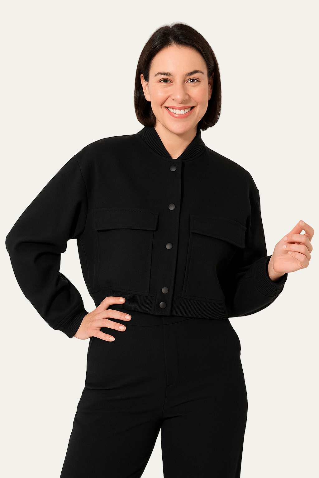 VogeLuxe | Women’s Cropped Snap Button Bomber Jacket