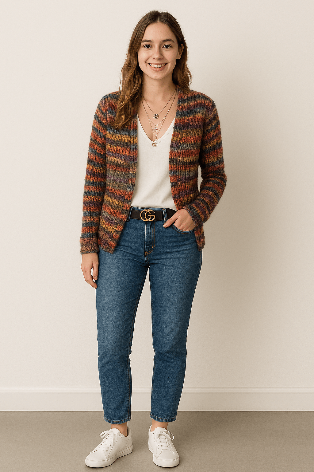 Colorful Striped Women's Cardigan | Warm Multicolor Knit Sweater - VogeLuxe