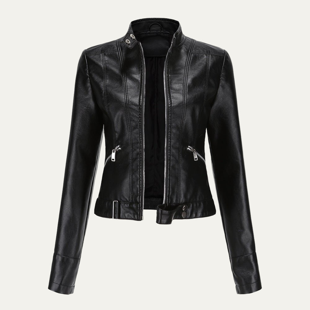 VogeLuxe | Women’s Cropped Faux Leather Moto Jacket