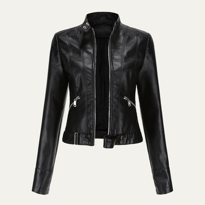 VogeLuxe | Women’s Cropped Faux Leather Moto Jacket