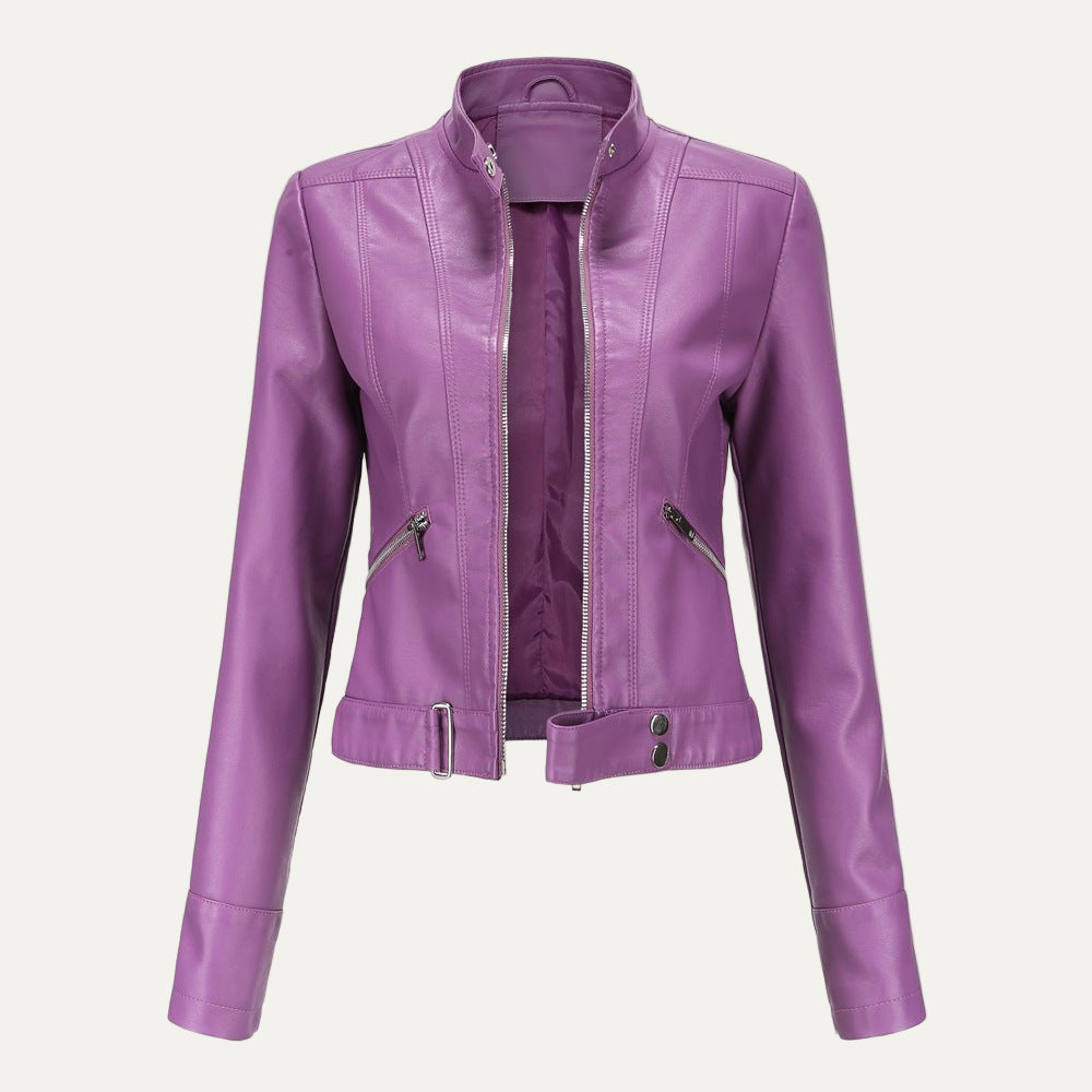 VogeLuxe | Women’s Cropped Faux Leather Moto Jacket