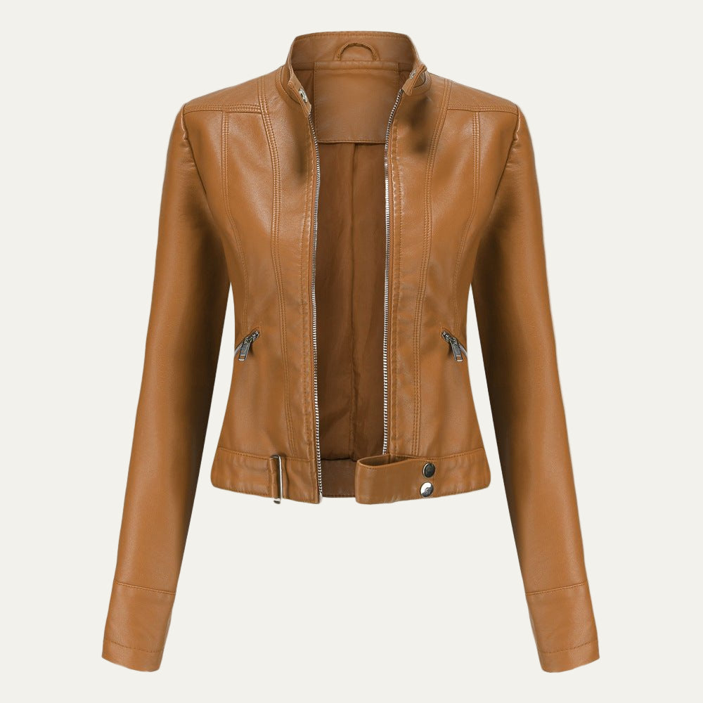 VogeLuxe | Women’s Cropped Faux Leather Moto Jacket