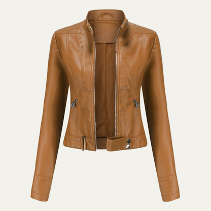 VogeLuxe | Women’s Cropped Faux Leather Moto Jacket