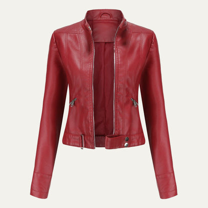 VogeLuxe | Women’s Cropped Faux Leather Moto Jacket