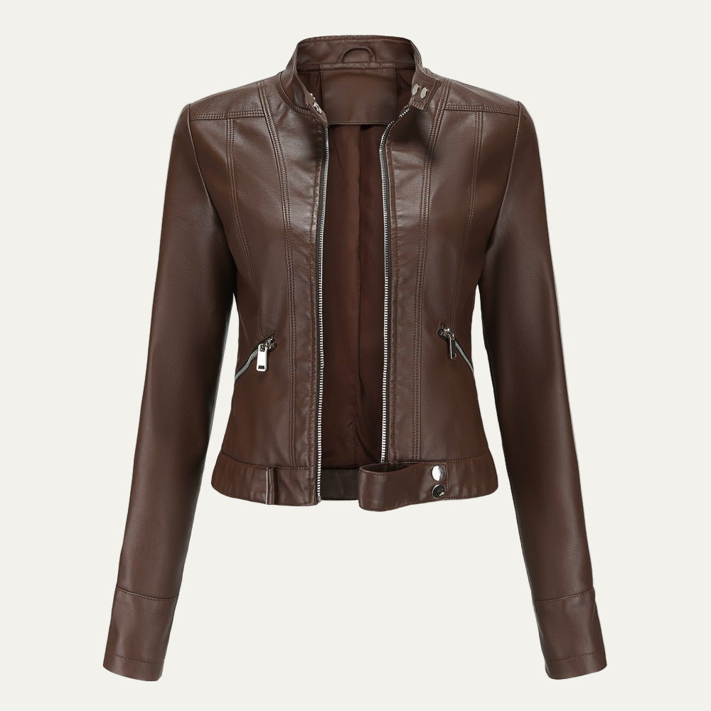 VogeLuxe | Women’s Cropped Faux Leather Moto Jacket