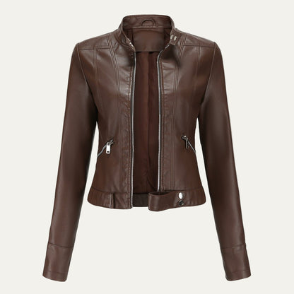 VogeLuxe | Women’s Cropped Faux Leather Moto Jacket