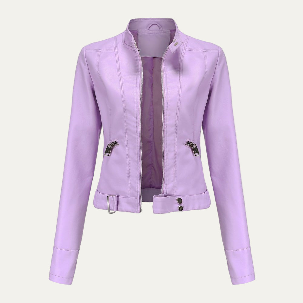 VogeLuxe | Women’s Cropped Faux Leather Moto Jacket