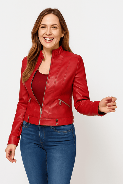 VogeLuxe | Women’s Cropped Faux Leather Moto Jacket