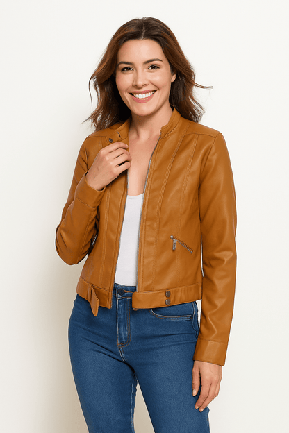 VogeLuxe | Women’s Cropped Faux Leather Moto Jacket