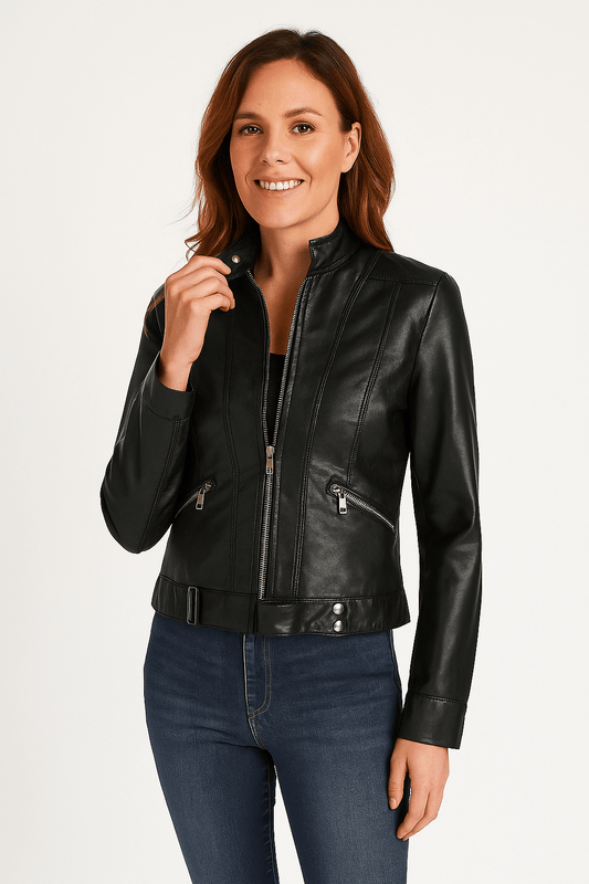 VogeLuxe | Women’s Cropped Faux Leather Moto Jacket