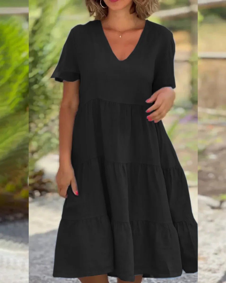 Women's Chic Summer Midi Dress with V Neckline