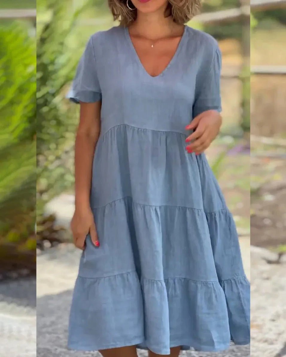 Women's Chic Summer Midi Dress with V Neckline