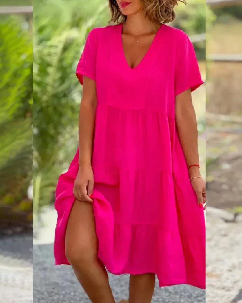 Women's Chic Summer Midi Dress with V Neckline