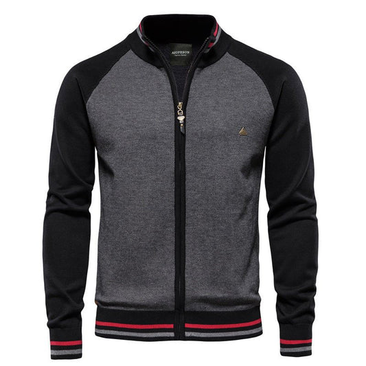 Warm Two Tone Men's Fleece Jacket with Zipper - VogeLuxe