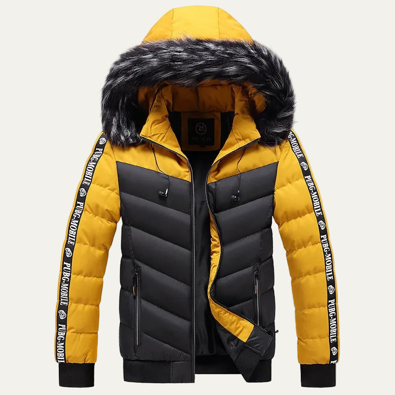 VogeLuxe | Men’s Two Tone Chevron Hooded Winter Puffer Jacket