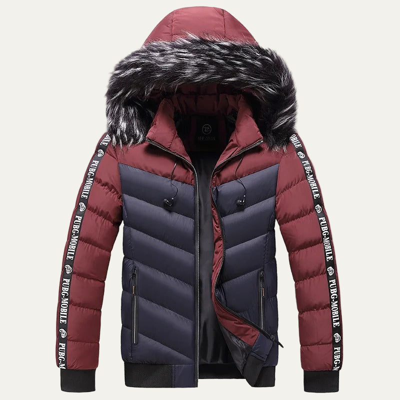 VogeLuxe | Men’s Two Tone Chevron Hooded Winter Puffer Jacket